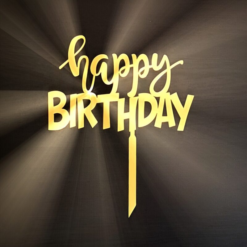топер за торта happy birthday за рожден ден направен от акрилно огледало