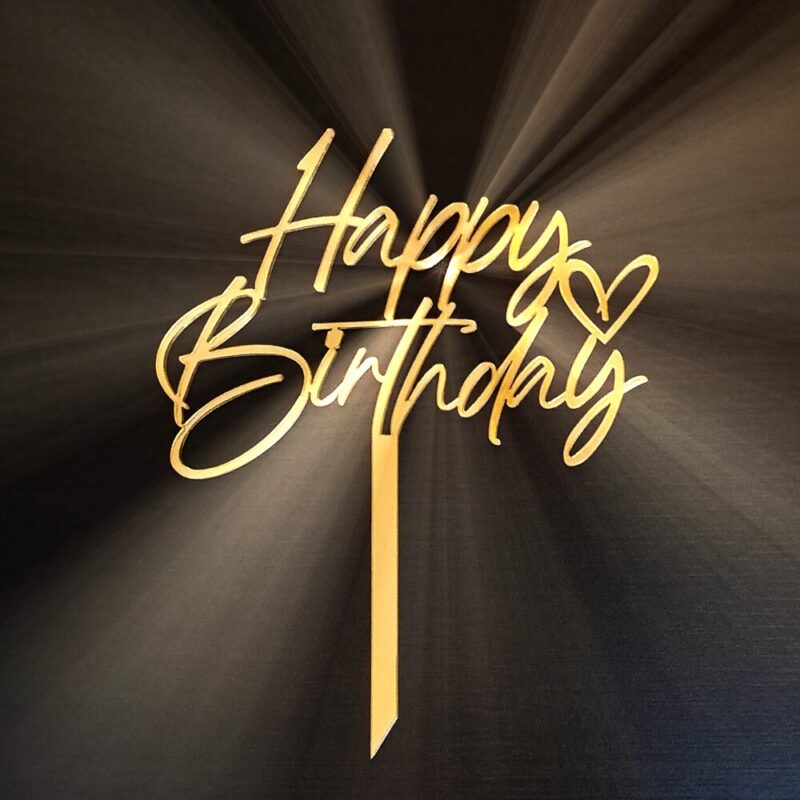 топер за торта happy birthday за рожден ден направен от акрилно огледало